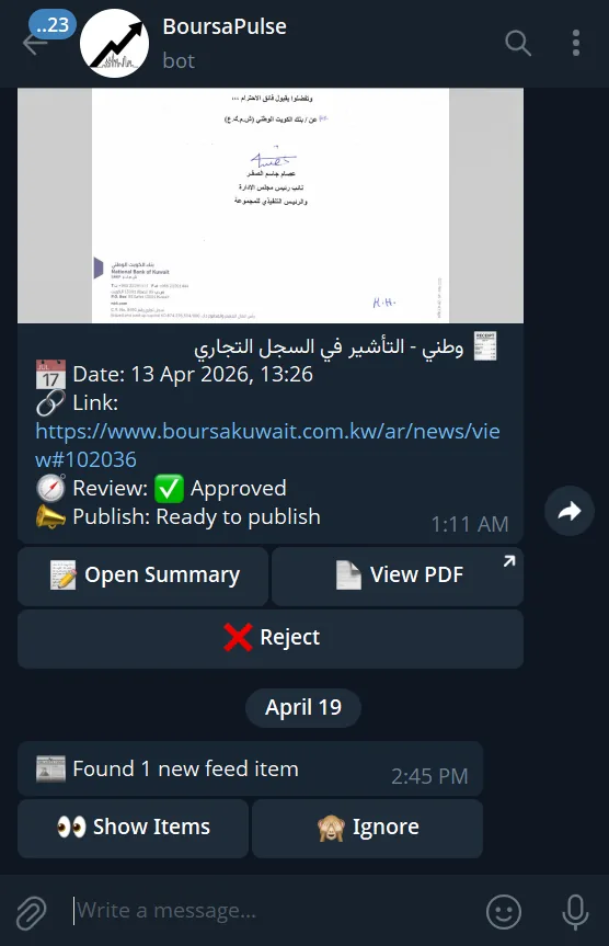 Disclosure arrives in Telegram